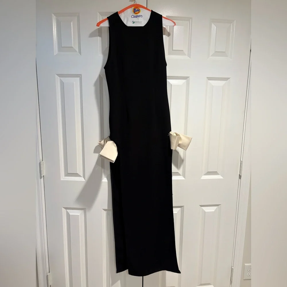 Atoir Reformation Jana Bow Dress Size 6 Slit Black and Cream Black Tie Formal - Picture 7 of 14